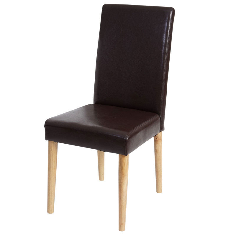 6x chaise de salle à manger Leslau, chaise, fauteuil - similicuir marron, pieds ronds clairs