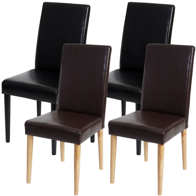 4x chaise de salle à manger Leslau, chaise, fauteuil - similicuir marron, pieds ronds clairs
