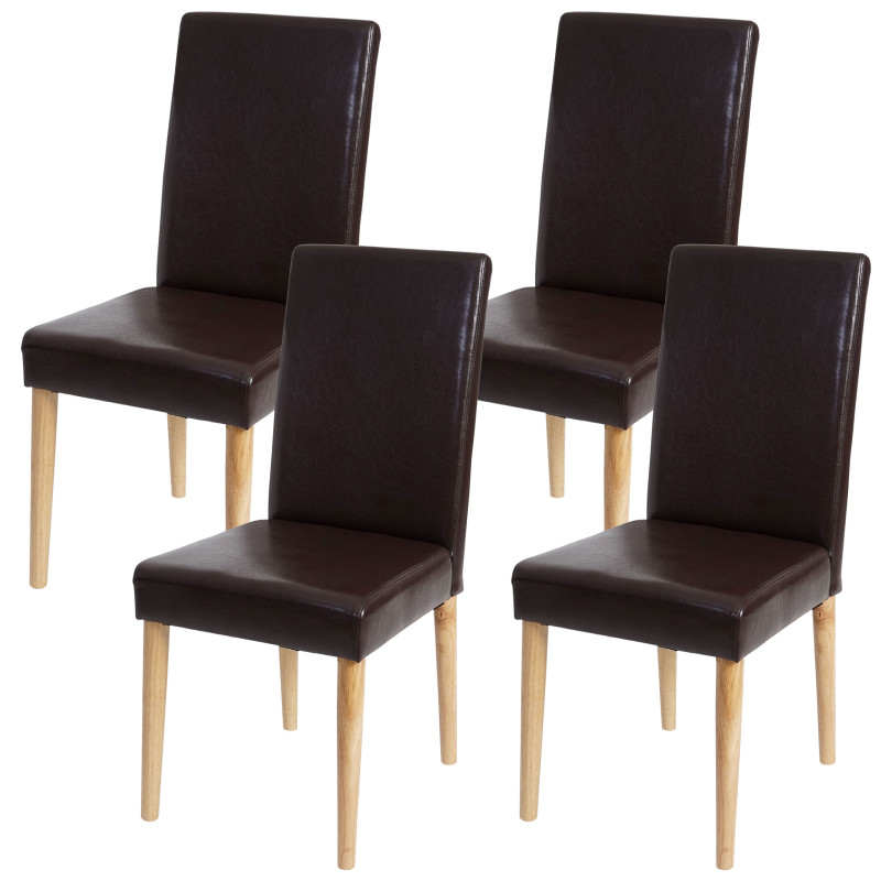 4x chaise de salle à manger Leslau, chaise, fauteuil - similicuir marron, pieds ronds clairs