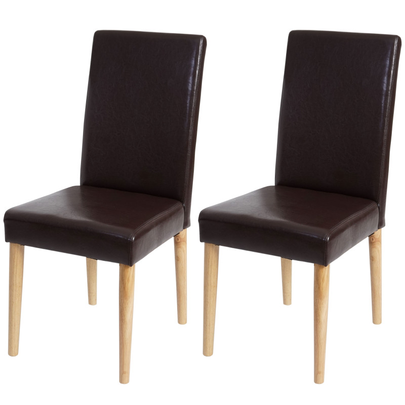 2x chaise de salle à manger Leslau, chaise, fauteuil - similicuir marron, pieds ronds clairs