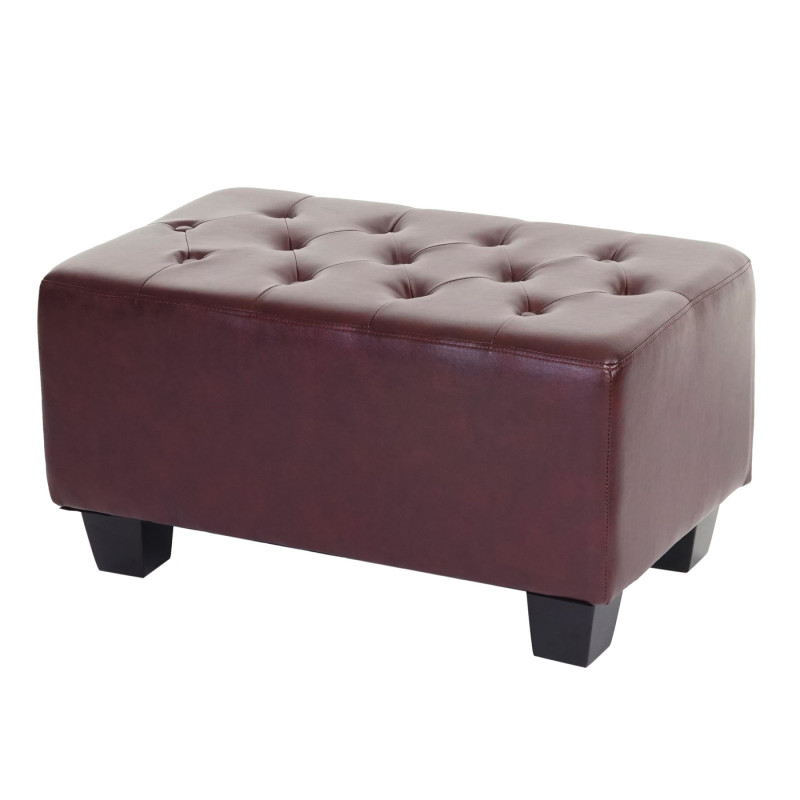 Fauteuil de luxe Chesterfield, fauteuil longue, similicuir - pieds angulaires, brun rouge avec ottomane