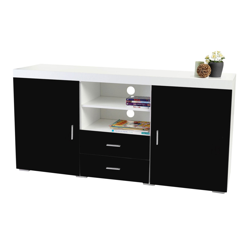 Commode Portland, buffet, table basse, poli fin, 160x80x40cm - noir