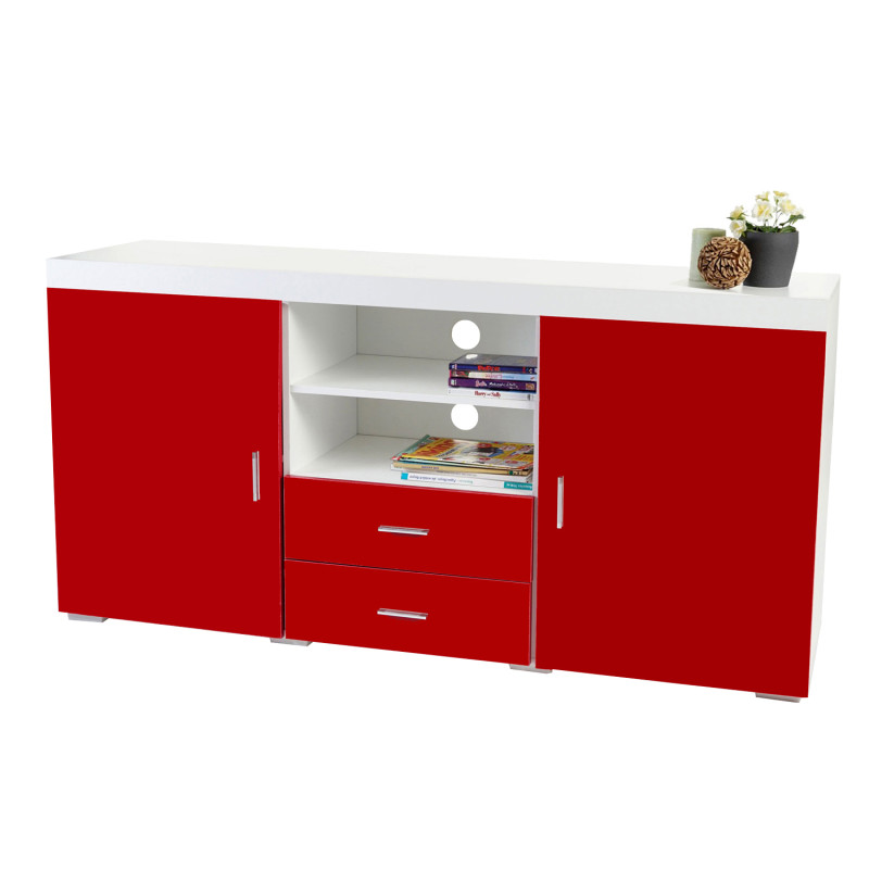 Commode Portland, buffet, bahut, poli fin 160x80x40cm - rouge