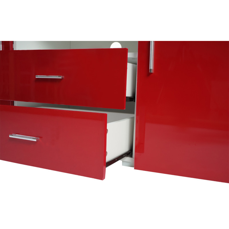 Commode Portland, buffet, bahut, poli fin 160x80x40cm - rouge