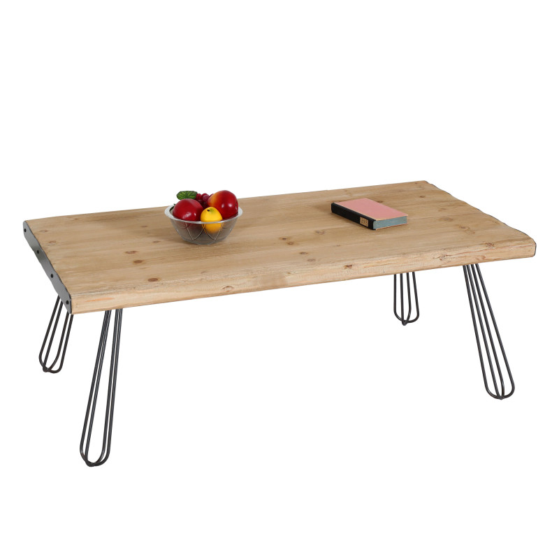 Table basse Table de salon, bois massif industriel certifié MVG 120x60cm, naturel