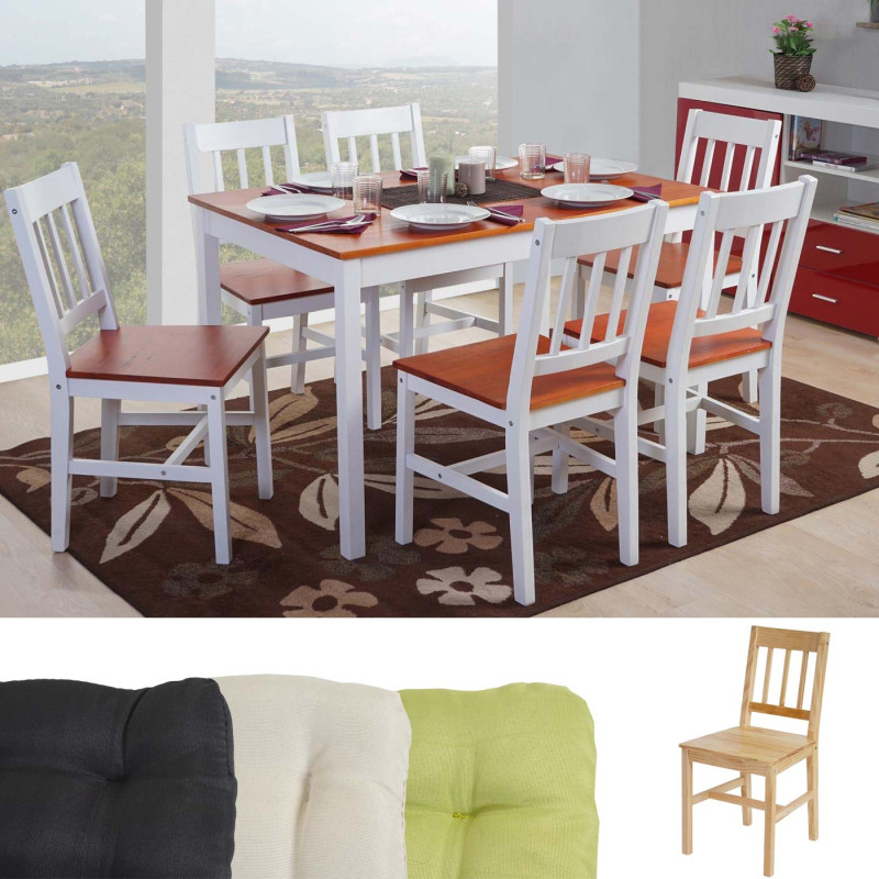 Garniture de salle à manger Harstad, table + 6 chaises, pin - nature sans coussins