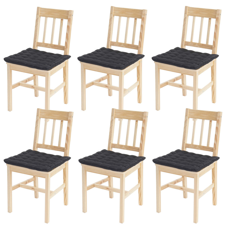 6x chaise de salle à manger Harstad, fauteuil en bois, pin - nature avec 6 coussins, anthracite