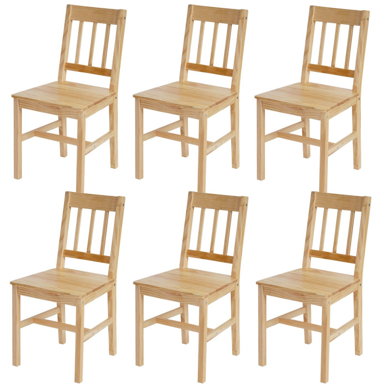 6x chaise de salle à manger Harstad, fauteuil en bois, pin - nature sans coussins