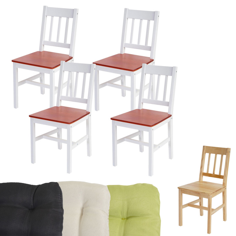 4x chaise de salle à manger Harstad, fauteuil en bois, pin - nature avec 4 coussins, vert