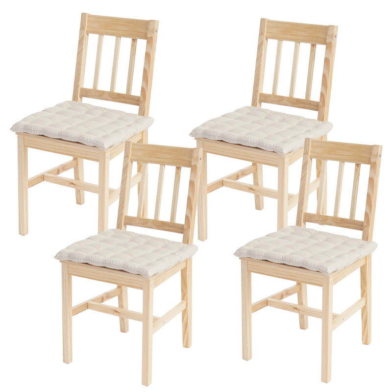 4x chaise de salle à manger Harstad, fauteuil en bois, pin - nature avec 4 coussins, crème
