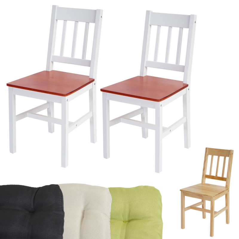 2x chaise de salle à manger Harstad, fauteuil en bois, pin - nature avec 2 coussins, vert