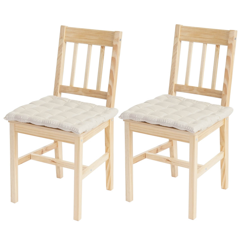 2x chaise de salle à manger Harstad, fauteuil en bois, pin - nature avec 2 coussins, crème