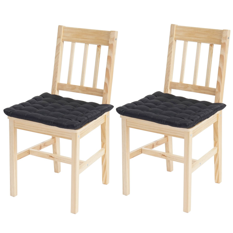 2x chaise de salle à manger Harstad, fauteuil en bois, pin - nature avec 2 coussins, anthracite