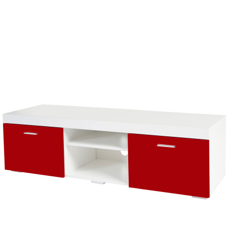 Rack TV Portland, table basse de télévision, poli fin, 140x40x40cm - rouge