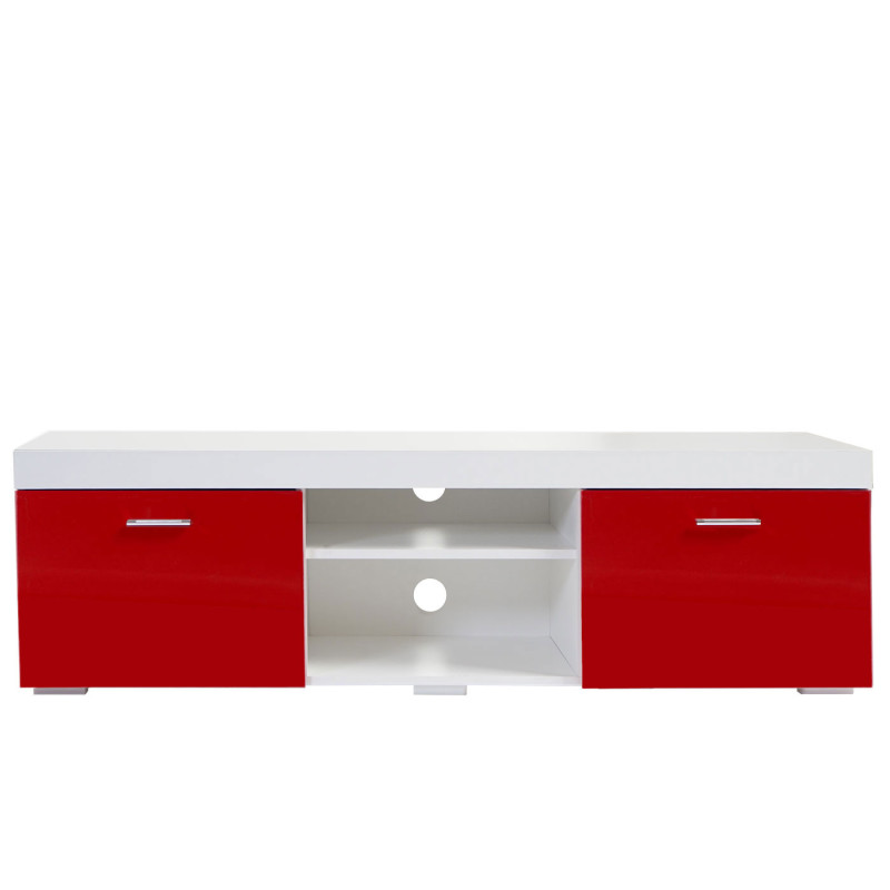 Rack TV Portland, table basse de télévision, poli fin, 140x40x40cm - rouge