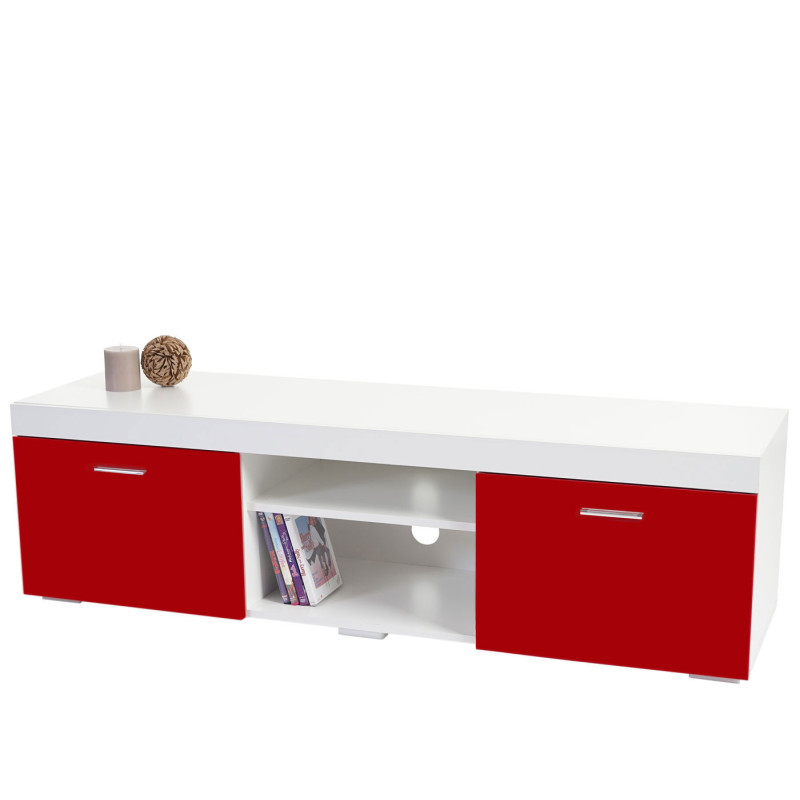 Rack TV Portland, table basse de télévision, poli fin, 140x40x40cm - rouge