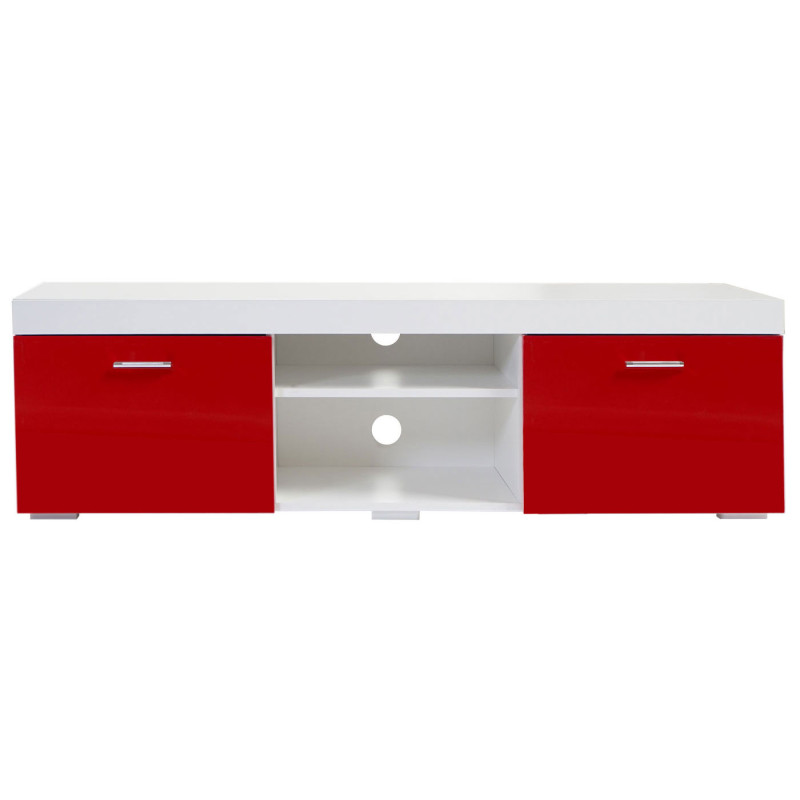 Rack TV Portland, table basse de télévision, poli fin, 140x40x40cm - rouge