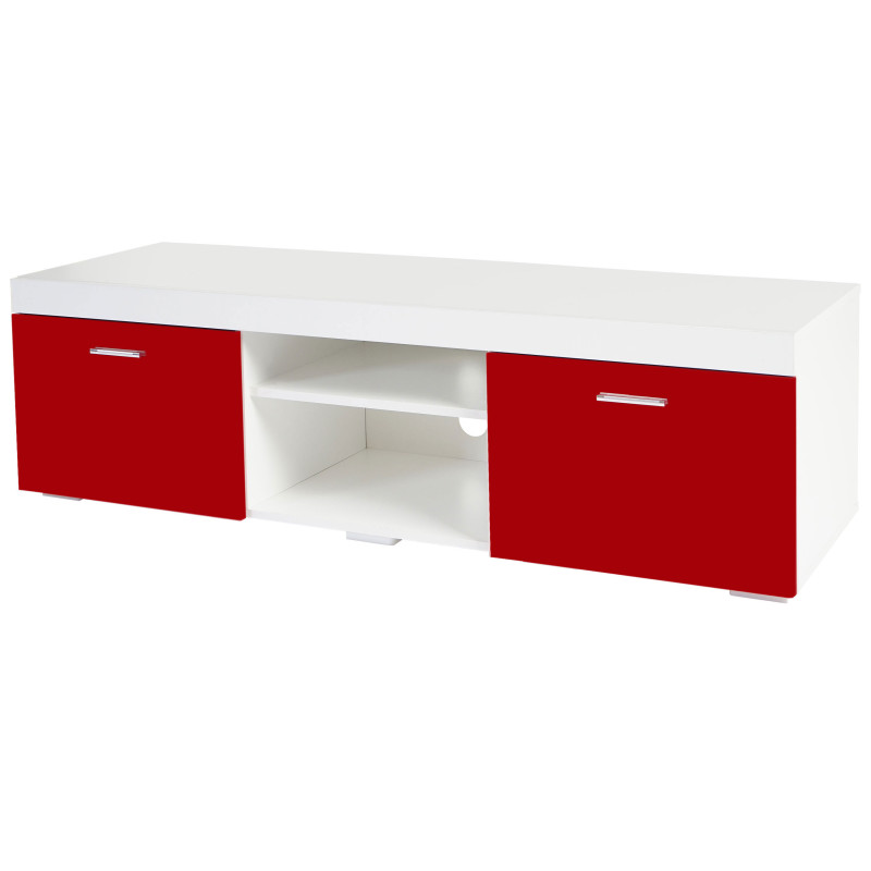 Rack TV Portland, table basse de télévision, poli fin, 140x40x40cm - rouge