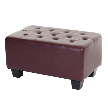 Ottomane de luxe Chesterfield, tabouret, 41x75x46cm, similicuir - pieds angulaires, rouge/marron