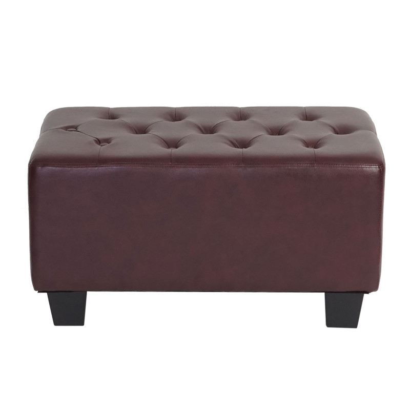 Ottomane de luxe Chesterfield, tabouret, 41x75x46cm, similicuir - pieds angulaires, rouge/marron