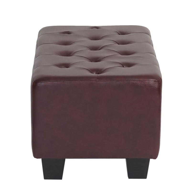 Ottomane de luxe Chesterfield, tabouret, 41x75x46cm, similicuir - pieds angulaires, rouge/marron