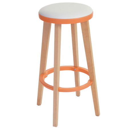 2x tabouret de bar Douglas, chaise de bar/comptoir, bois, similicuir 70x43x43cm - blanc/orange