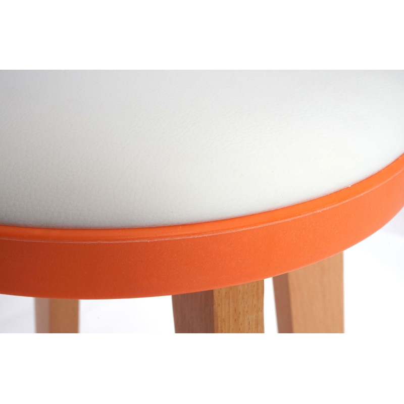 2x tabouret de bar Douglas, chaise de bar/comptoir, bois, similicuir 70x43x43cm - blanc/orange