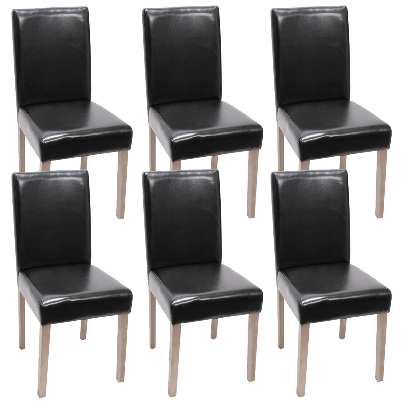 Lot de 6 chaises de séjour Littau - cuir, noir, pieds structure - chêne