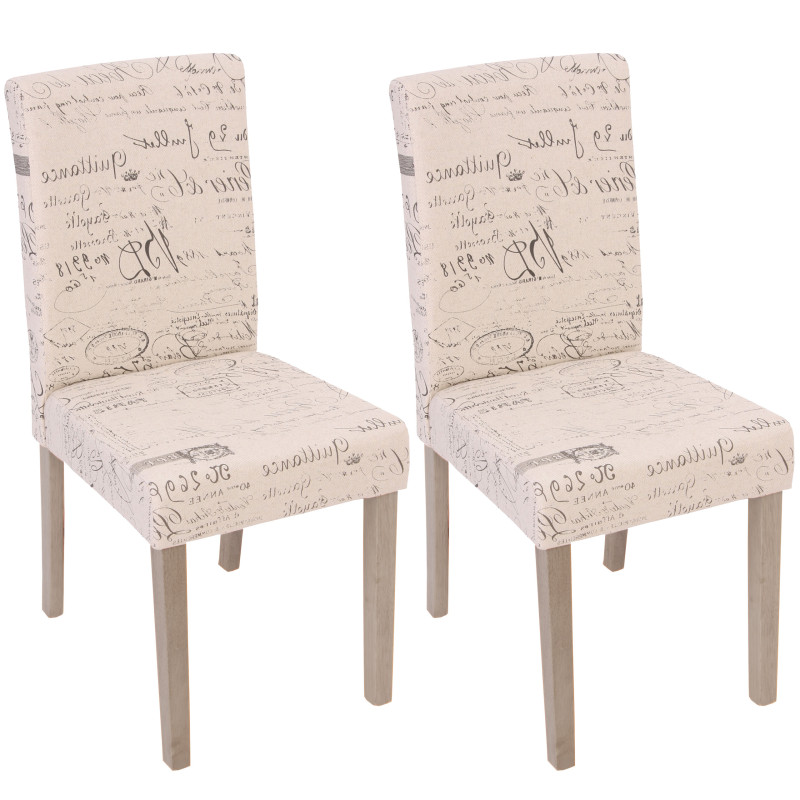 Lot de 2 chaises de séjour Littau, fauteuil - tissu avec écriture, crème, aspect chaîne des pieds