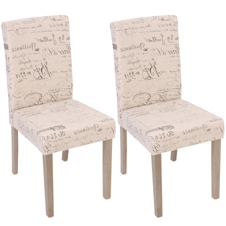 Lot de 2 chaises de séjour Littau, fauteuil - tissu avec écriture, crème, aspect chaîne des pieds