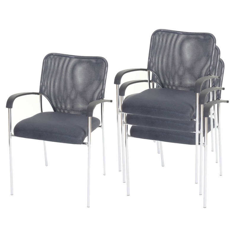 Lot de 4 chaises de conférence / visiteur Tulsa, empilable, tissu  siège gris, dossier gris
