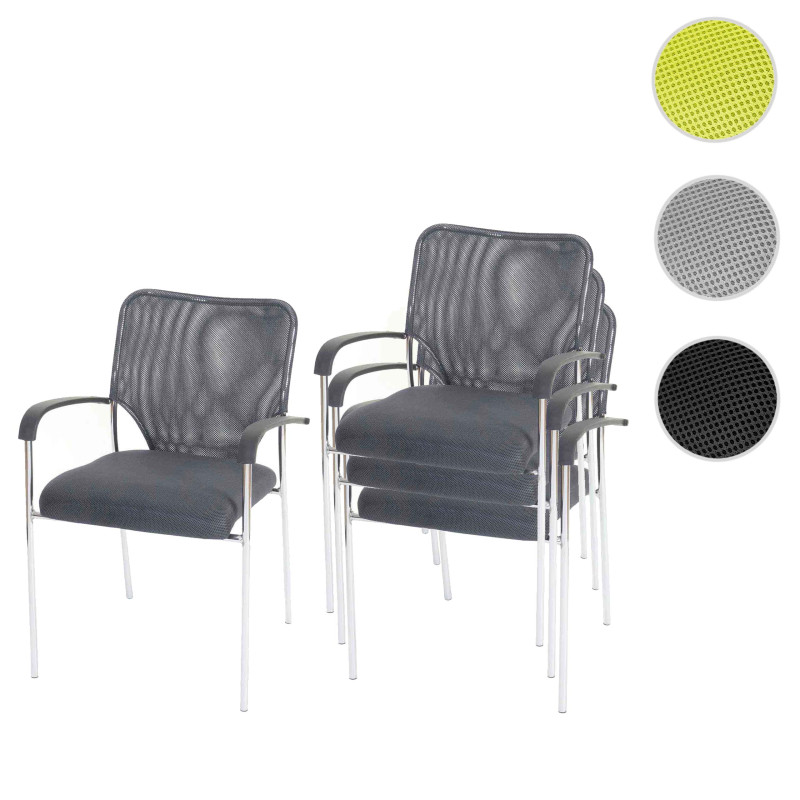 Lot de 4 chaises de conférence / visiteur Tulsa, empilable, tissu  siège gris, dossier gris