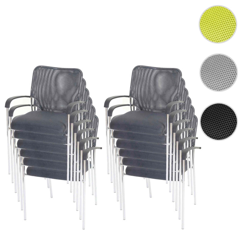 Lot de 12 chaises de conférence / visiteur Tulsa, empilable, tissu  siège gris, dossier gris