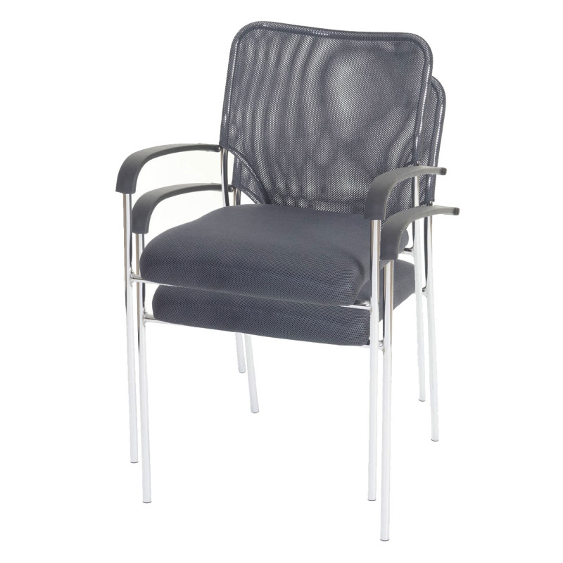 Lot de 2 chaises de conférence / visiteur Tulsa, empilable, tissu  siège gris, dossier gris