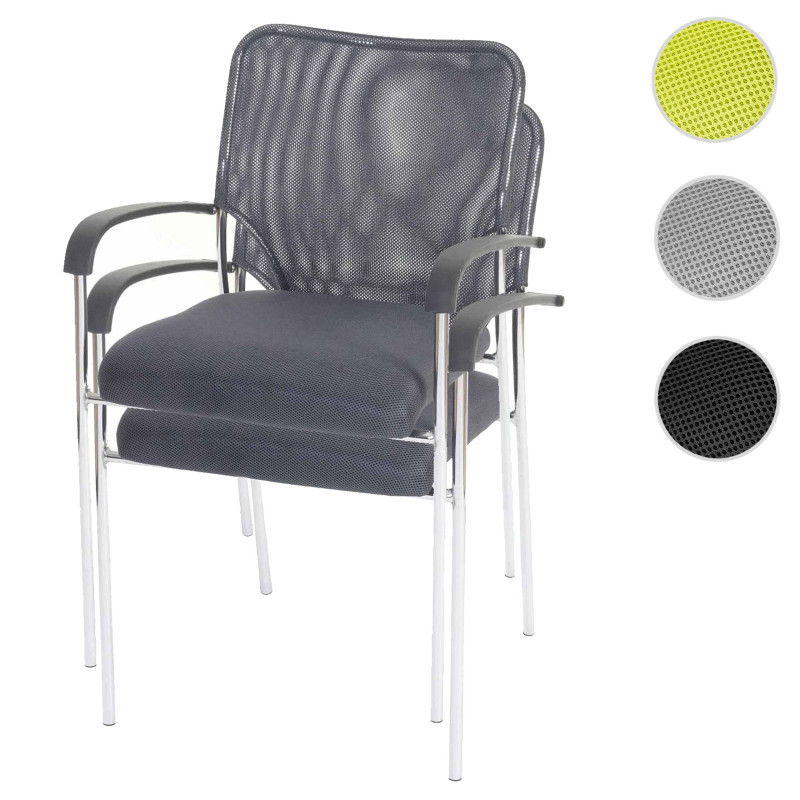 Lot de 2 chaises de conférence / visiteur Tulsa, empilable, tissu  siège gris, dossier gris