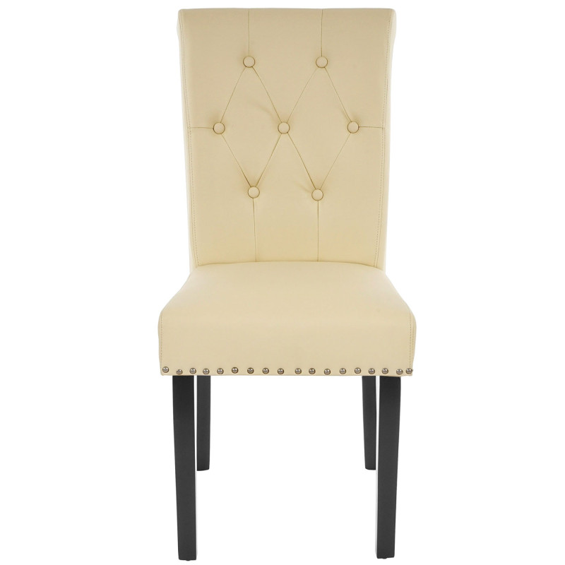 6x chaise de salle à manger Chesterfield II, fauteuil avec rivets, similicuir crème, pieds foncés