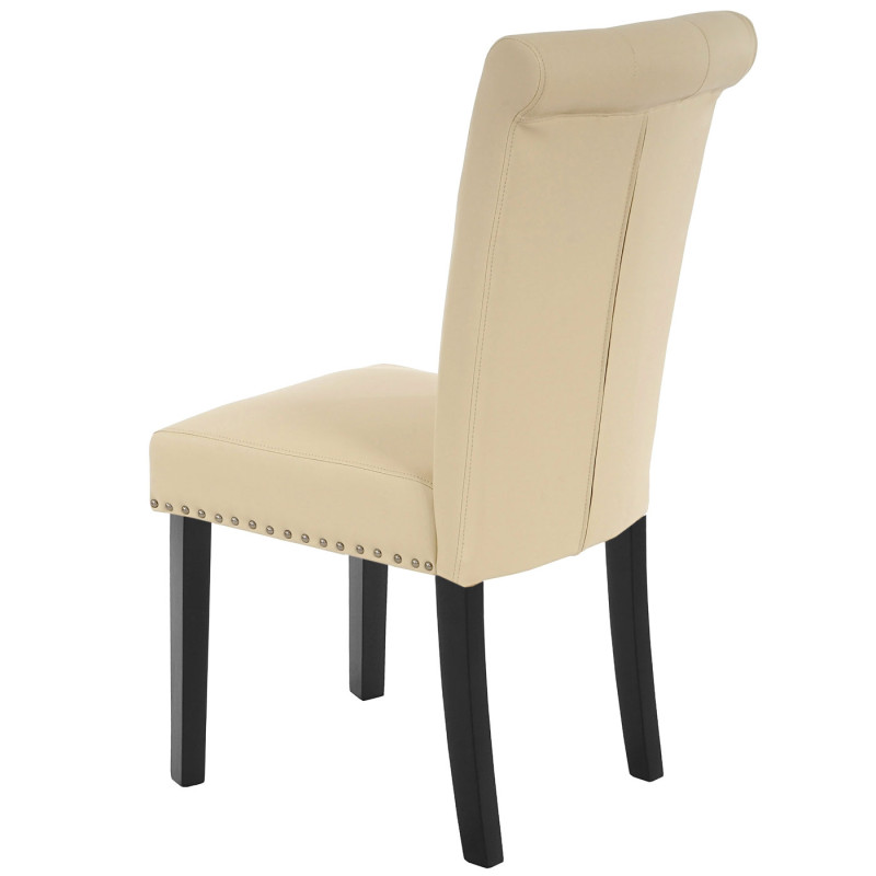 6x chaise de salle à manger Chesterfield II, fauteuil avec rivets, similicuir crème, pieds foncés