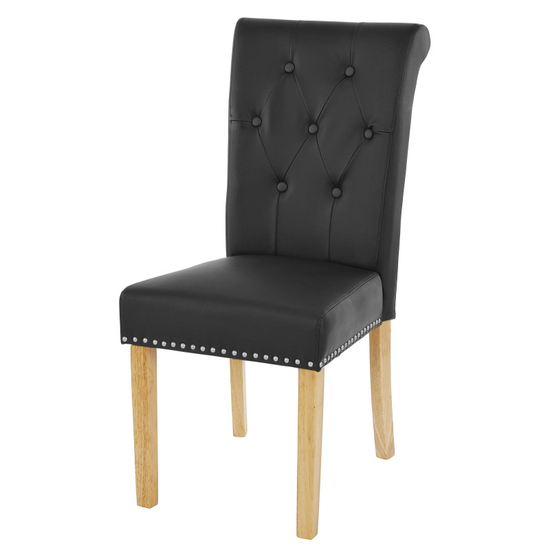 6x chaise de salle à manger Chesterfield II, fauteuil avec rivets, similicuir noir, pieds clairs