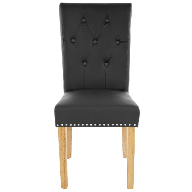 6x chaise de salle à manger Chesterfield II, fauteuil avec rivets, similicuir noir, pieds clairs