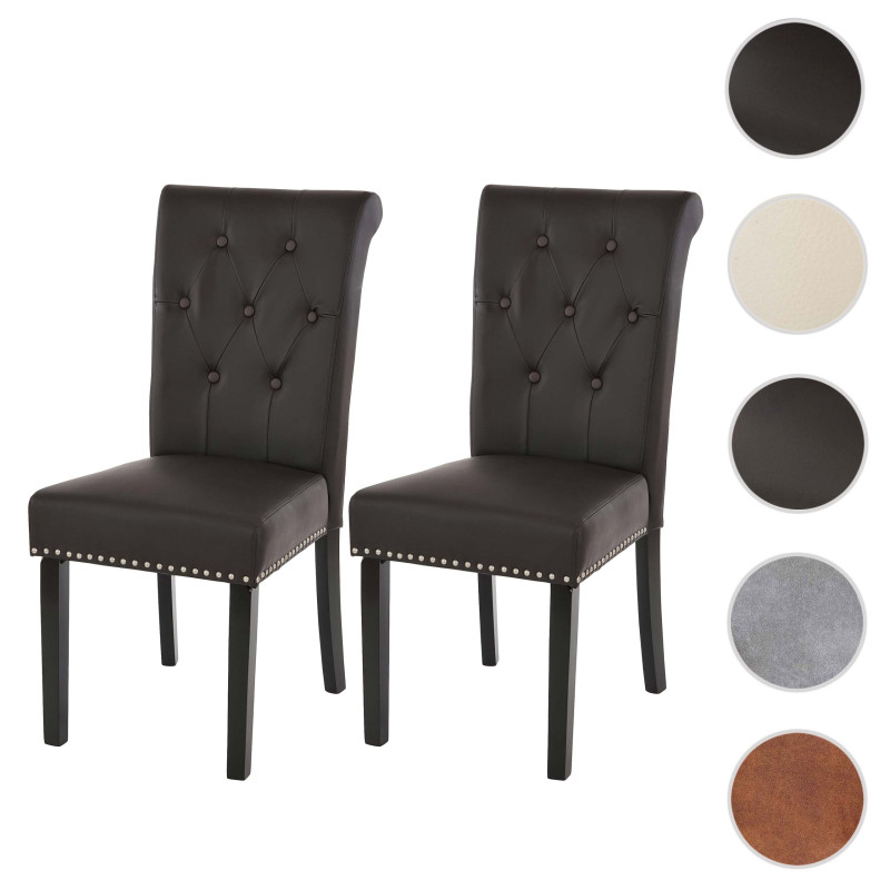 2x chaise de salle à manger Chesterfield II, fauteuil avec rivets, similicuir crème, pieds foncés