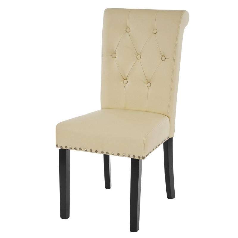 2x chaise de salle à manger Chesterfield II, fauteuil avec rivets, similicuir crème, pieds foncés