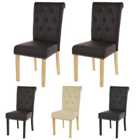 2x chaise de salle à manger Chesterfield II, fauteuil avec rivets, similicuir noir, pieds clairs