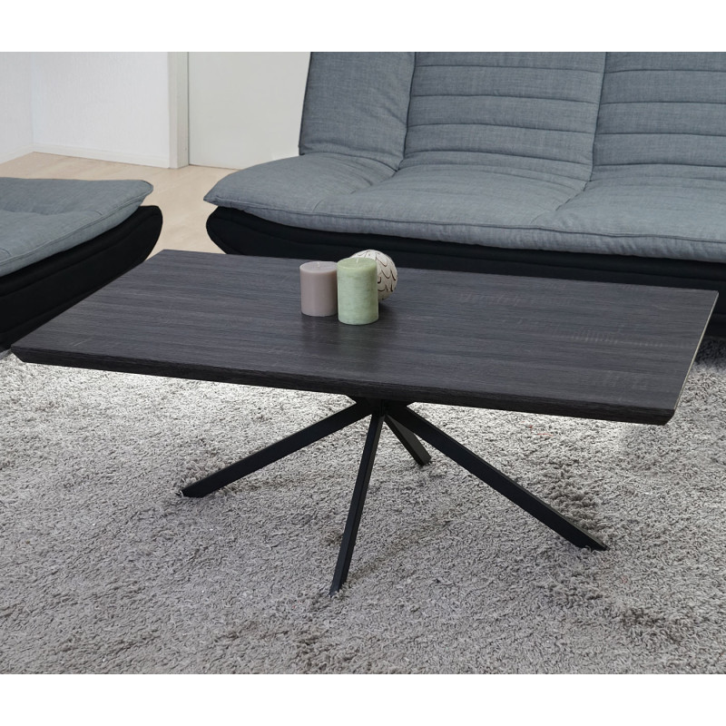 Table basse de salon Kos T577, MVG 40x110x60cm - chêne noir, pieds métalliques foncés