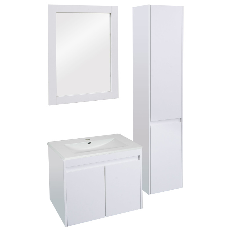 Ensemble pour salle de bain lavabo miroir mural armoire suspendue lavabo, certifié MVG revêtement mélaminé - blanc