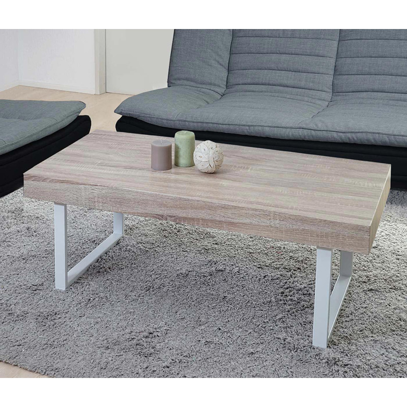 Table basse de salon Kos T576, MVG 40x110x60cm - chêne, pieds métalliques clairs