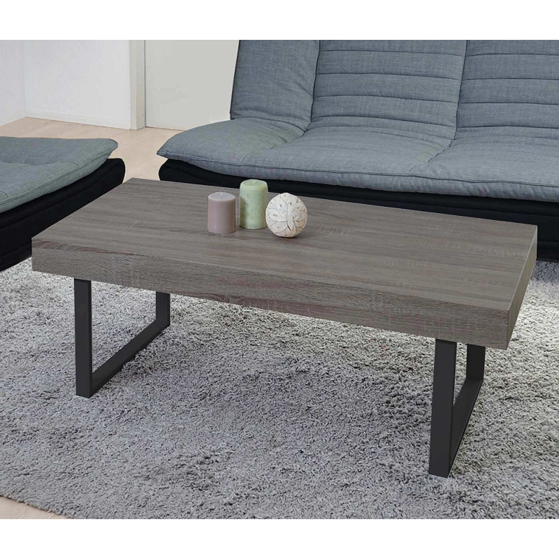 Table basse de salon Kos T576, MVG 40x110x60cm - chêne foncé, pieds métalliques