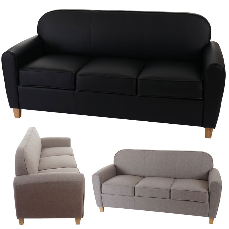 Canapés à 3 places Malmö T377, canapé lounge, style rétro des années 50 - tissu, gris foncé