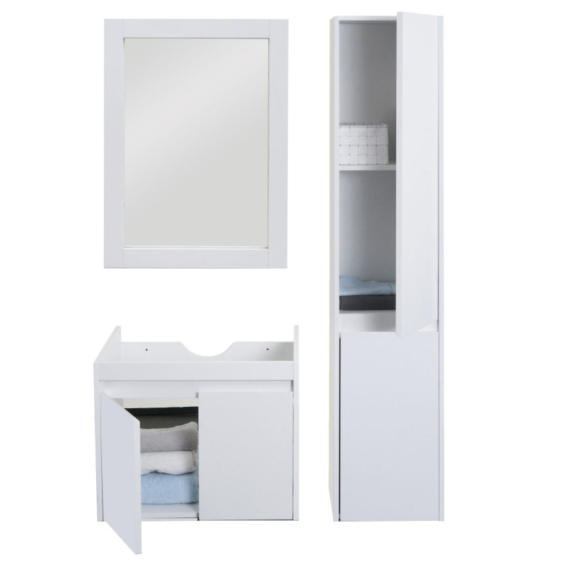 Ensemble pour salle de bain lavabo miroir mural armoire suspendue lavabo, certifié MVG revêtement mélaminé - blanc