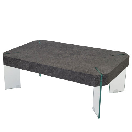 Table basse de salon Kos T578, FSC 40x110x60cm - aspect béton, pieds en verre