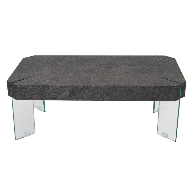 Table basse de salon Kos T578, FSC 40x110x60cm - aspect béton, pieds en verre